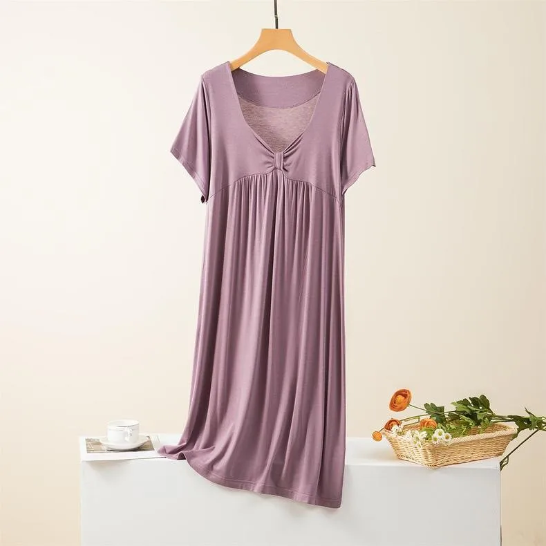 Soft Modal Nightgown Women Summer New Lingerie Nightgown Nightie Short Sleeve Sleeping Dress Solid Color Night Clothes Ladies