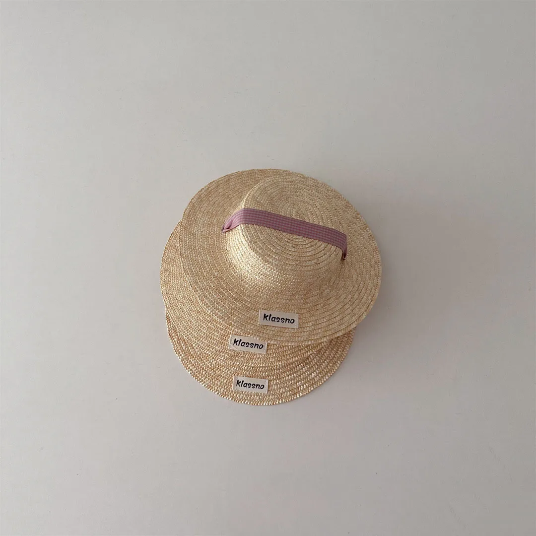 Cappello di paglia per bambini coreani estate bambini Panama Caps cappellini da spiaggia cappello da sole per bambini con paglia di grano a tesa