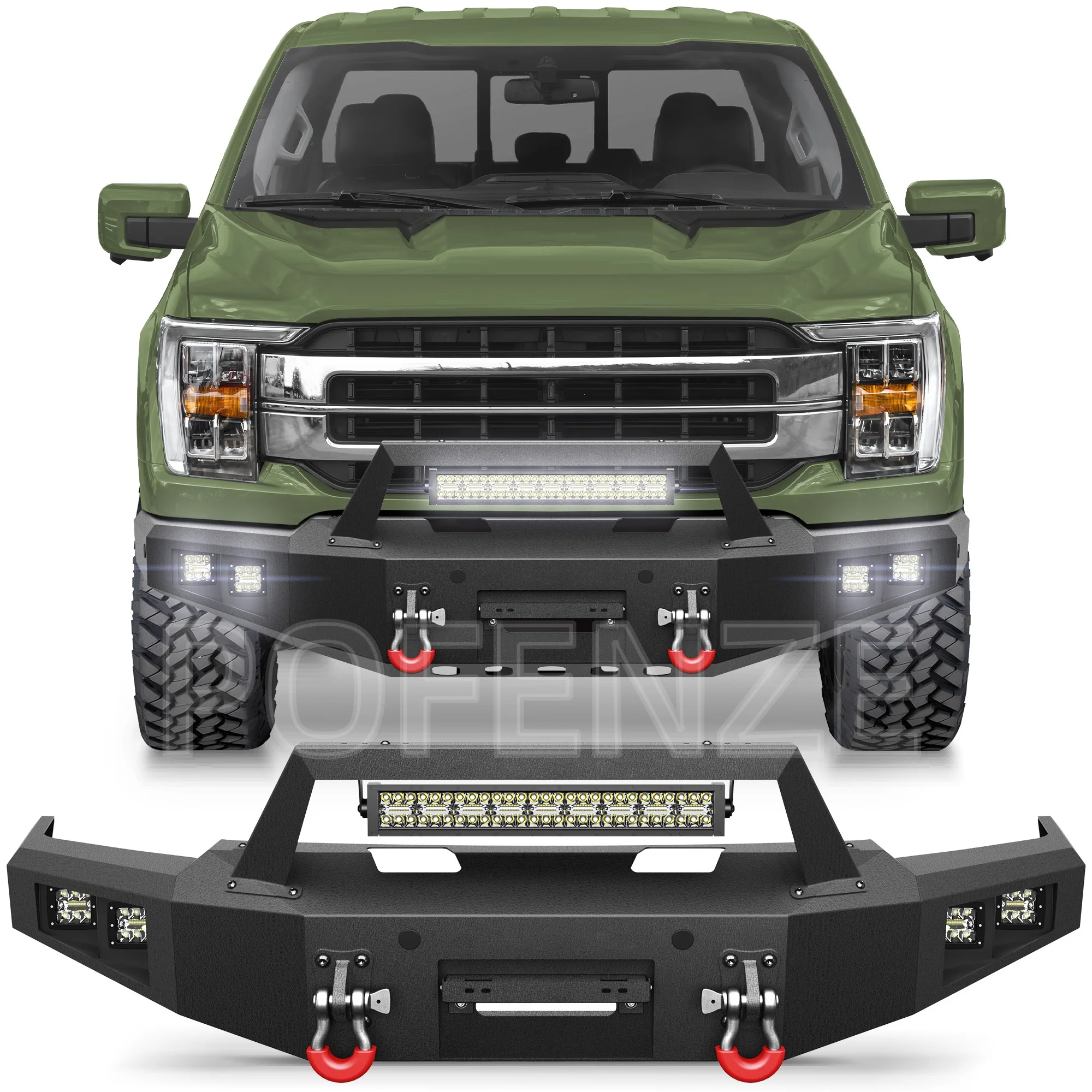 

F150 Front Bumper with Winch Plate for 2021-2024 Ford F-150 (Excluding Lighting EV & Raptor) Textured Black Bumper