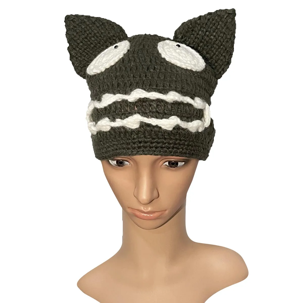 BomHCS Handmade Wolf Ears Caps Devil Pussy Monster Teeth Beanie Knitted Hats (Size is Head Circumference)