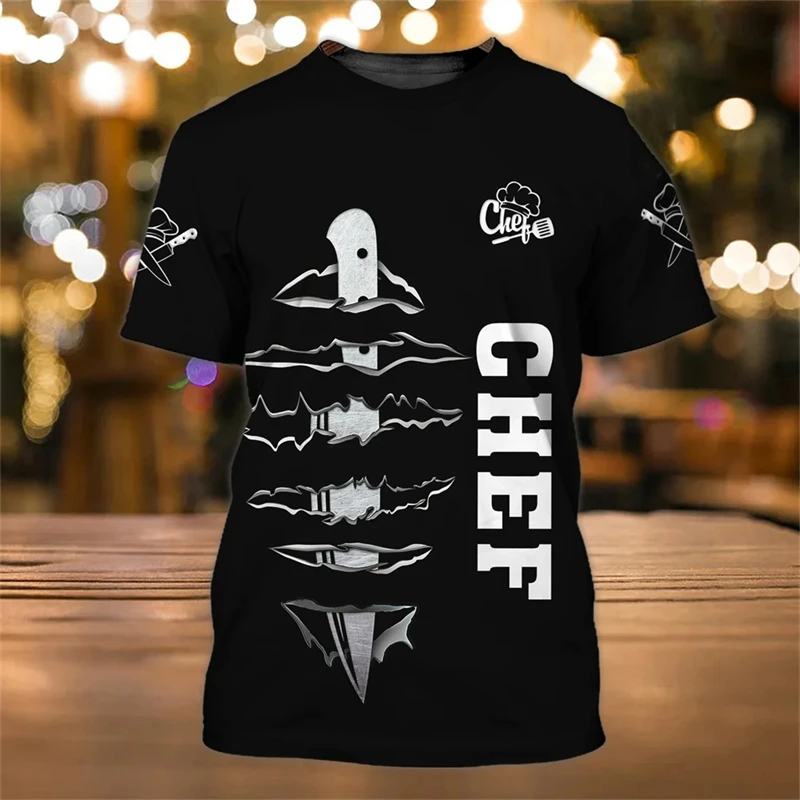 Men's Graphic T Shirts Kitchen Utensils Print Men's Tops Outdoor Casual Men Clothing Chef's Work Clothes Short-sleeved T-shirt