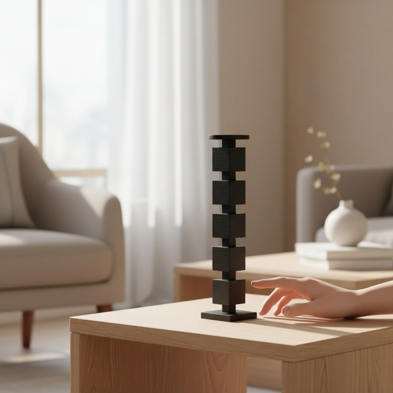 Candlestick Holder with Square Base Geometric Candlestick Holder Sculptural Modern for Dining Table, Living Room