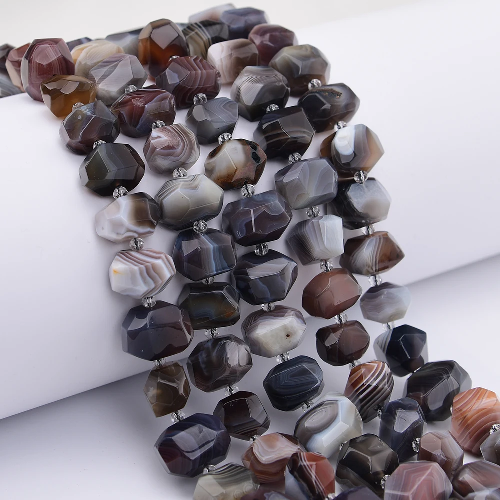 

APDGG Big Natural Brown Botswana Lace Agate Faceted Irregular Nugget Shape Loose Pendant Beads 16'' Strand Jewelry Making DIY