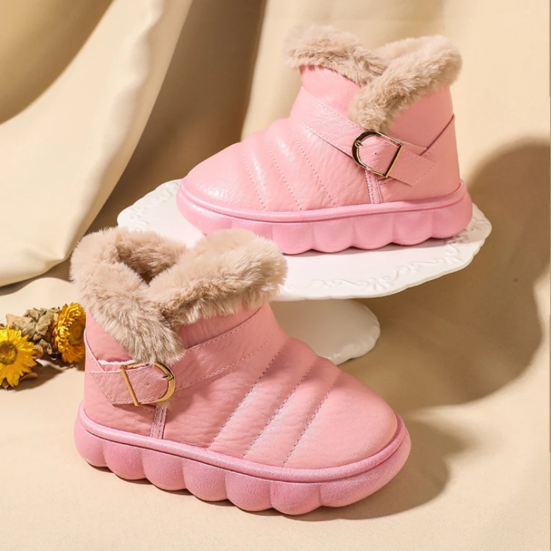 2023 New Girls Short Boots Solid Color Cute Child Fashion Casual Boots for Boys Plush Simple Britain Non-slip Kids Unisex Boots