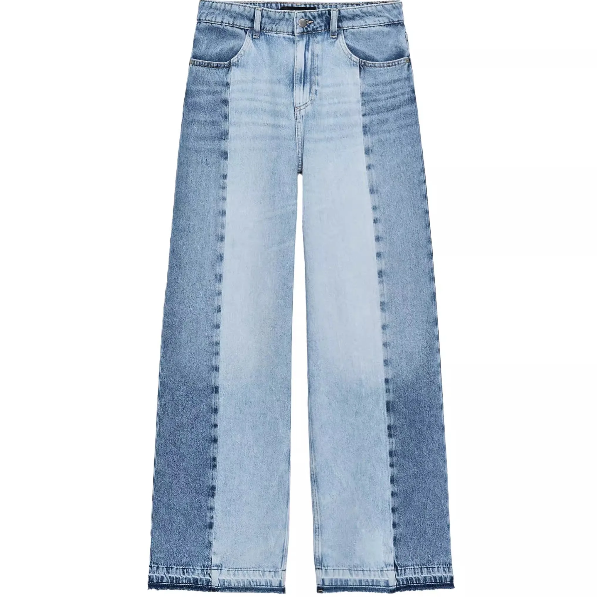 

High Waist Wide Leg Jeans Women's Autumn New Splicing Denim Casual Sle Zipper ket Loose Fit Youth Faion