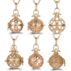 Mexico Chime Aromatherapy Diffuser Caller Lockets Necklace Golden Cage Woman Vintage Pendant High Quality Simple Jewelry Gift