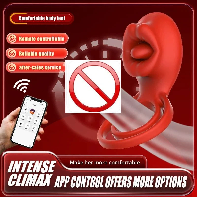 Vibrating Cock Ring Clitoral Stimulator with Tongue Licking 4-in-1 Penis Ring Vibrator 9 Modes Couples Sex Toy for Men and Women view 4