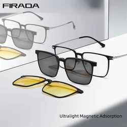 FIRADA Fashion Design Eyeglasses Vintage Square Polarized Magnet Eyewear Large Size Prescription Glasses Frame For Men T93009Y