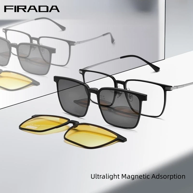 FIRADA Fashion Design Eyeglasses Vintage Square Polarized Magnet Eyewear Large Size Prescription Glasses Frame For Men T93009Y