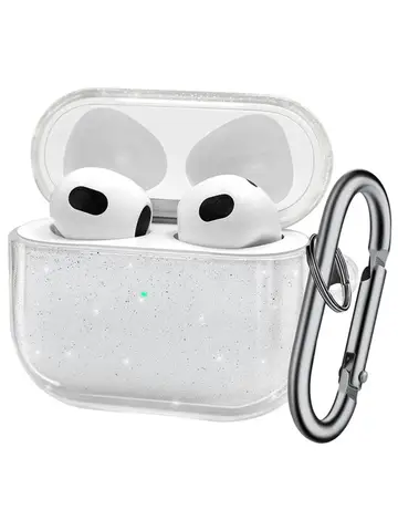 Bling Glitter Soft TPU Earphone Case with Keychain for Airpods Pro 3 2 Generation Air Pods 4 2024 2 1 3rd Gen Cover Accessories