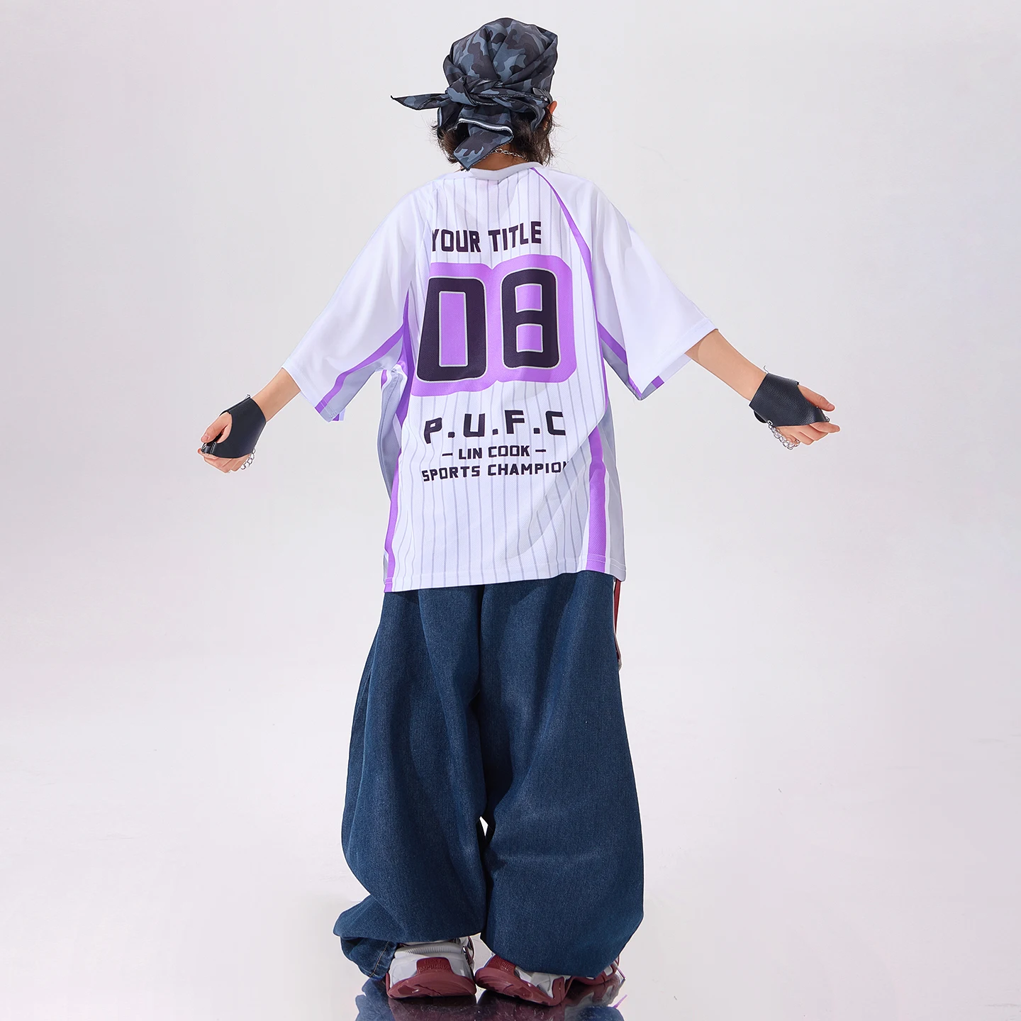 Hip Hop Outfit Tshirt Boys Graffiti Joggers Denim Pants Girls Street Dancewear K-pop Children Streetwear Kids Jazz Clothes Sets view 5