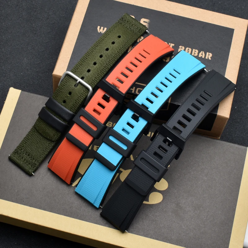 24mm Watchband For Casio Resin Strap GA2000 PRG-600 PRW-6600 PRG-650 GA-2000 Waterproof Sport Silicone Watch Bracelet Blue Black