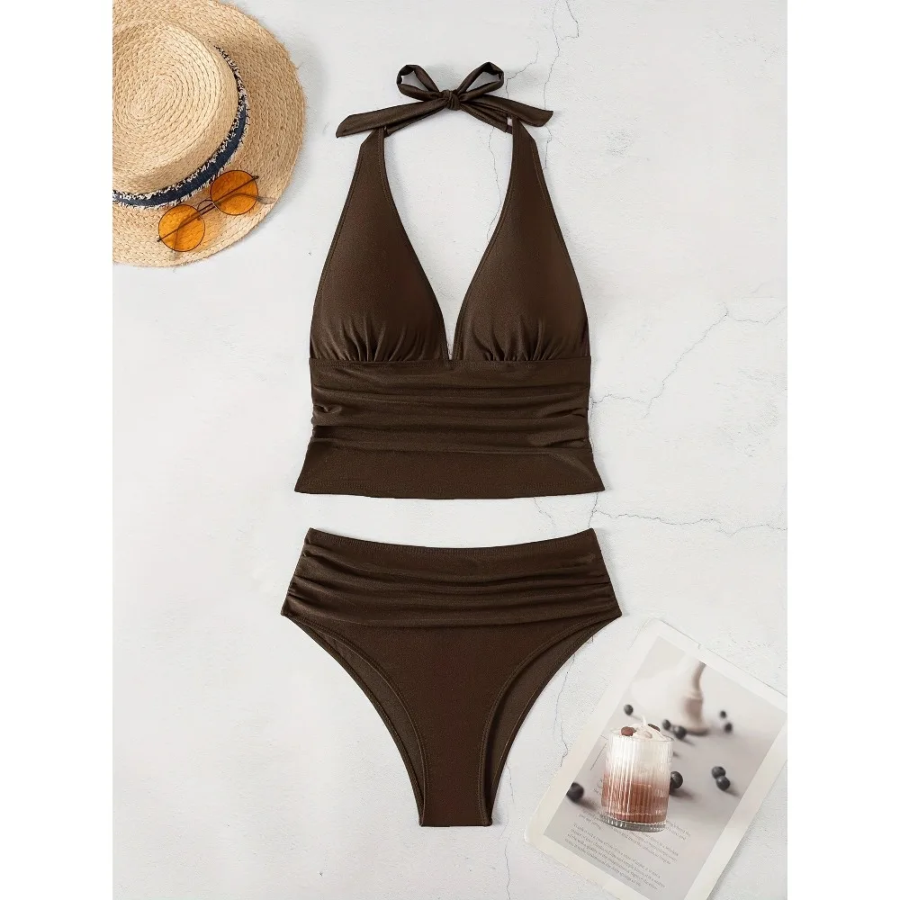 

Sexy High Waist Bikini 2025 Women Swimsuit Two Piece Swimwear Female Bikinis Set Brown Bathing Suits Brazilian Biquini Swim Pool