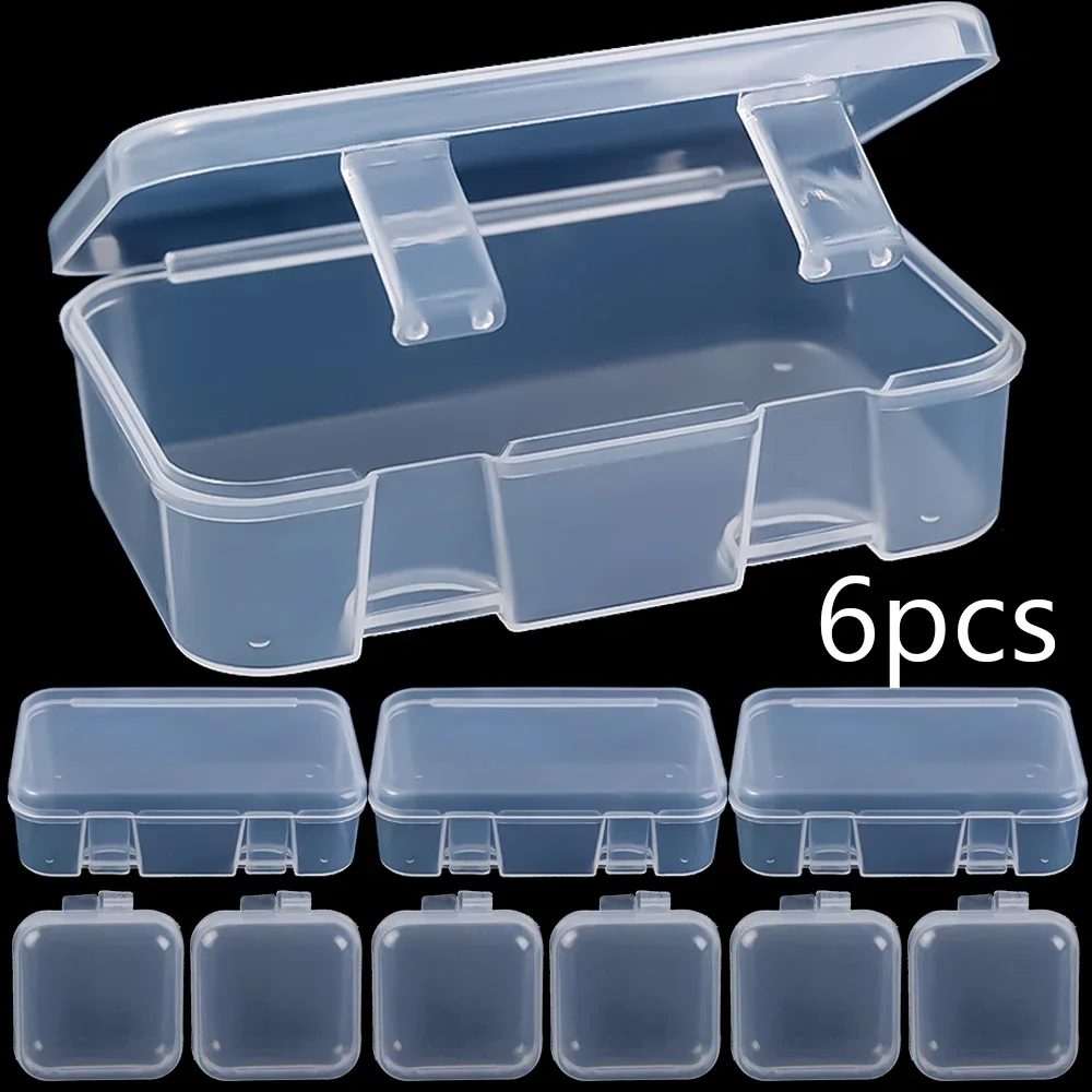 6x Large and Small Size Clear Plastic Storage Box Containers with Lids Empty Hinged Small Boxes for Bank Card Beads DIY Jewelry