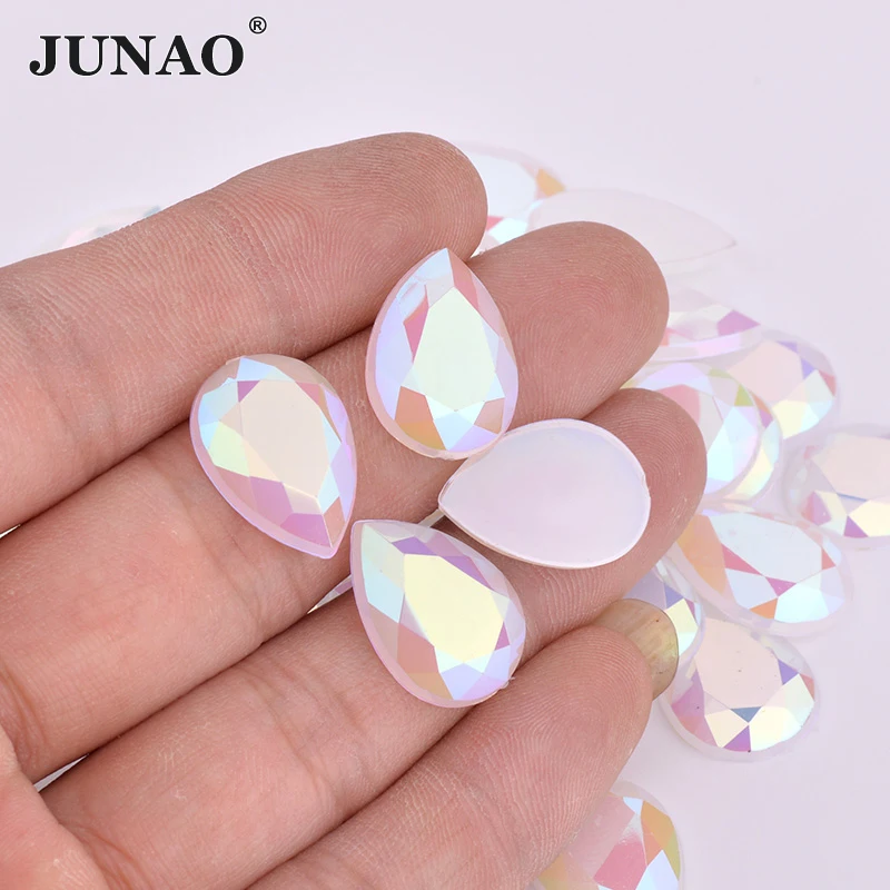 JUNAO 10*14 مللي متر 13*18 مللي متر أوبال AB اللون دمعة كريستال حجر الراين فلاتباك أكريليك الأحجار الكريمة الغراء على الحجارة DIY بها بنفسك الحرف اليدوية