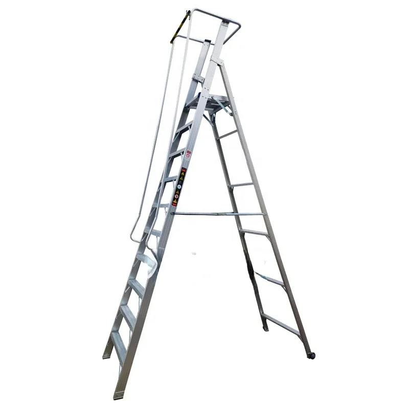 10 Steps Folding Aluminum Stair Work Platform Ladder Portable Stair Ladder