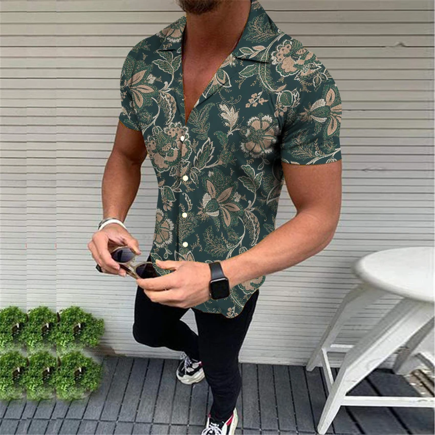 High Quality Fashion Men\'s Oversized Casual social shirts Print Short Sleeve Men\'s Clothing Prom Party Cardigan Blouses S-4XL