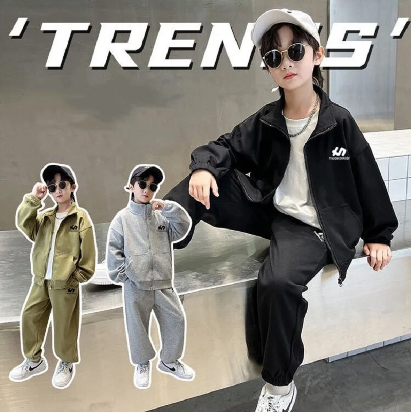 

Хлопковая водолазка для мальчиков, толстовка на молнии, куртка + спортивные штаны, комплект для тренировок, школьный детский спортивный костюм из 2 предметов, детская одежда для бега, От 5 до 16 лет