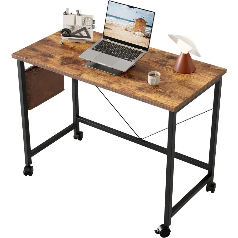 

Rolling Computer Desk with Wheels, Gaming Desk for Small Spaces, Modern Simple Style Table for Home Office, Study Writing Table