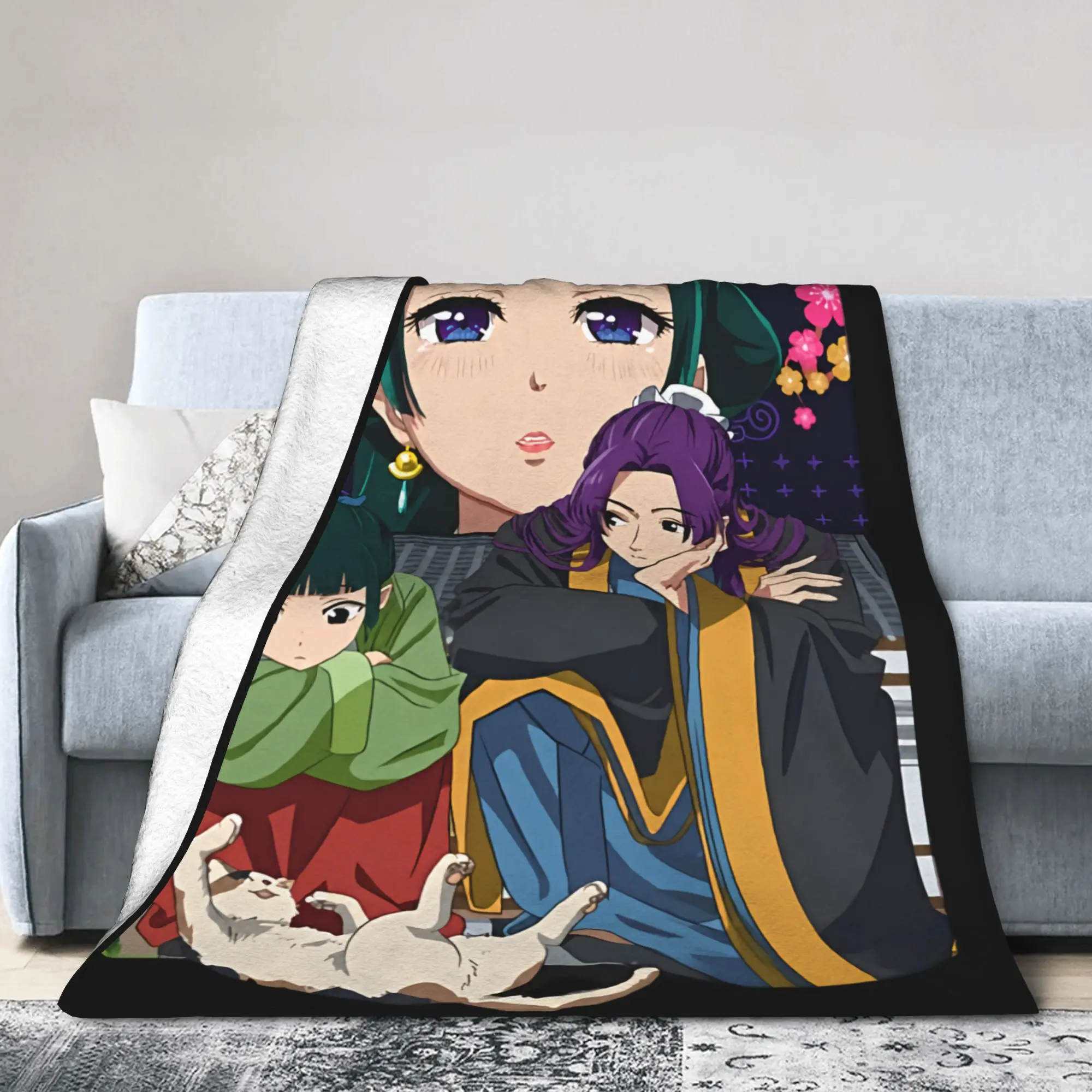 Maomao Jinshi Velvet Throw Blanket The Apothecary Diaries Anime Blankets for Home Bedroom Super Soft Bedspread