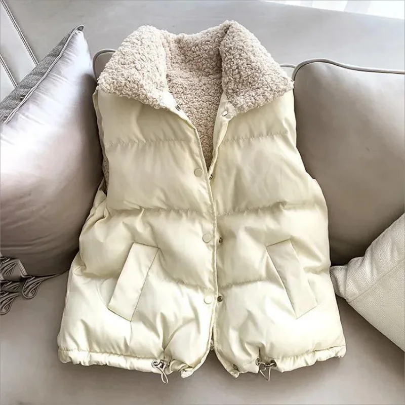 المرأة مبطن صدرية قصيرة ، عادية ، فضفاضة ، سميكة ، الدافئة ، Outerwear ملابس خارجية الإناث ، بلوزات أنيقة ، موضة جديدة