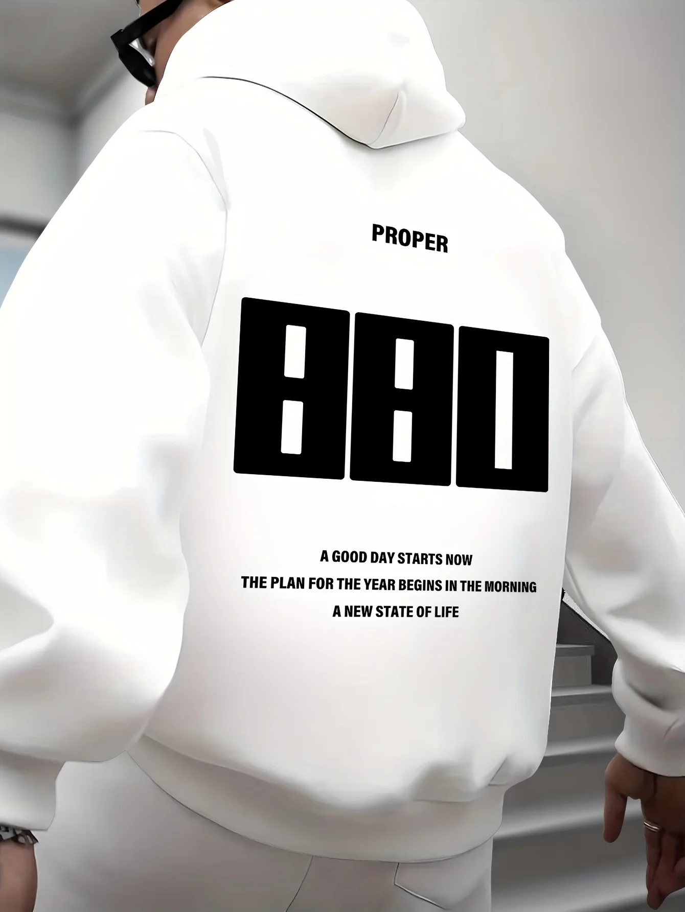 American Personality Letter Print Men Hooded Sweatshirt Autumn and Winter Daily Outdoor Sports Fitness Leisure Warm Street Style