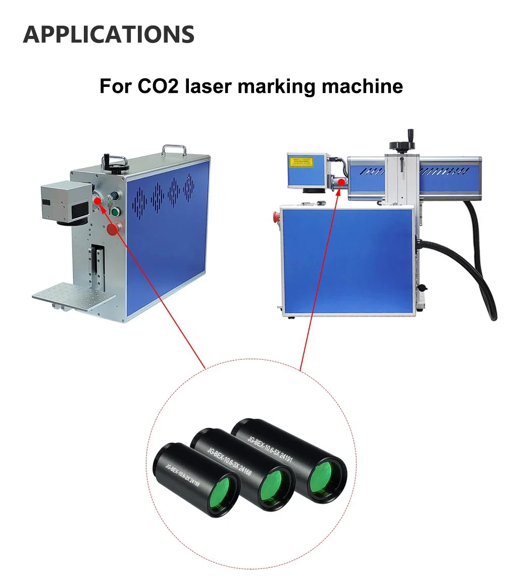 CO2 레이저 빔 확장기, 레이저 마킹 기계용 광학 렌즈, CO2 10600nm, 3X, 4X, 5X 확장 비율, M22 * 0.75