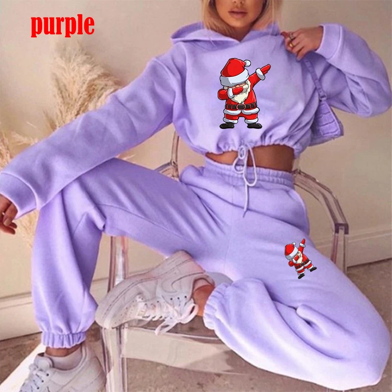 Women's Funny Christmas Santa Print Hoodies Set Tracksuit Pullover Hoodie And Pant Sets Sweatsuit Christmas Festival Clothes