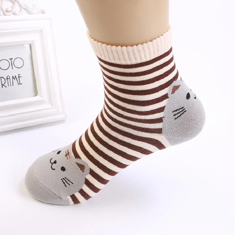 Cartoon Straight Socks for Women Adult Striped Cat Socks for Women Cotton Kitten Socks Baby Girl Socks