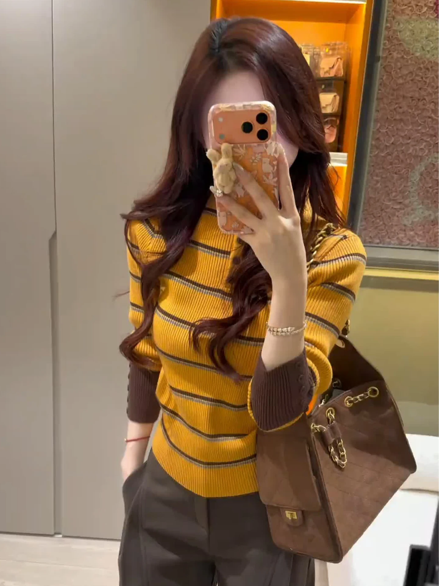 

Color Blo Striped f High Collar Knitted Sweater Women's Autumn Winter Long Sve Base irt Faionable Innerwear Top