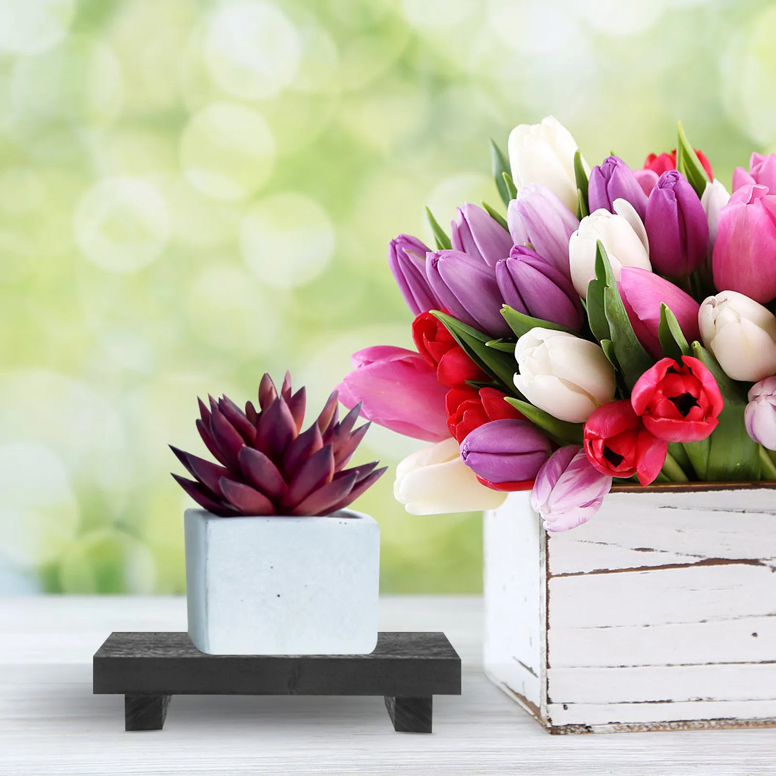 Wood Flower Pot Stand Heavy Duty Wooden Pedestal Display Riser for Farmhouse Kitchen Sink Vanity Bathroom Decor Mini Plant view 5