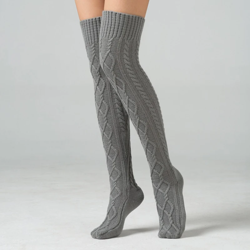 Lolita Warm Foot Socks Knitted Over The Knee Foot Warmers Knitted Warm Knee Pads Double Diamond Shaped Floor Socks