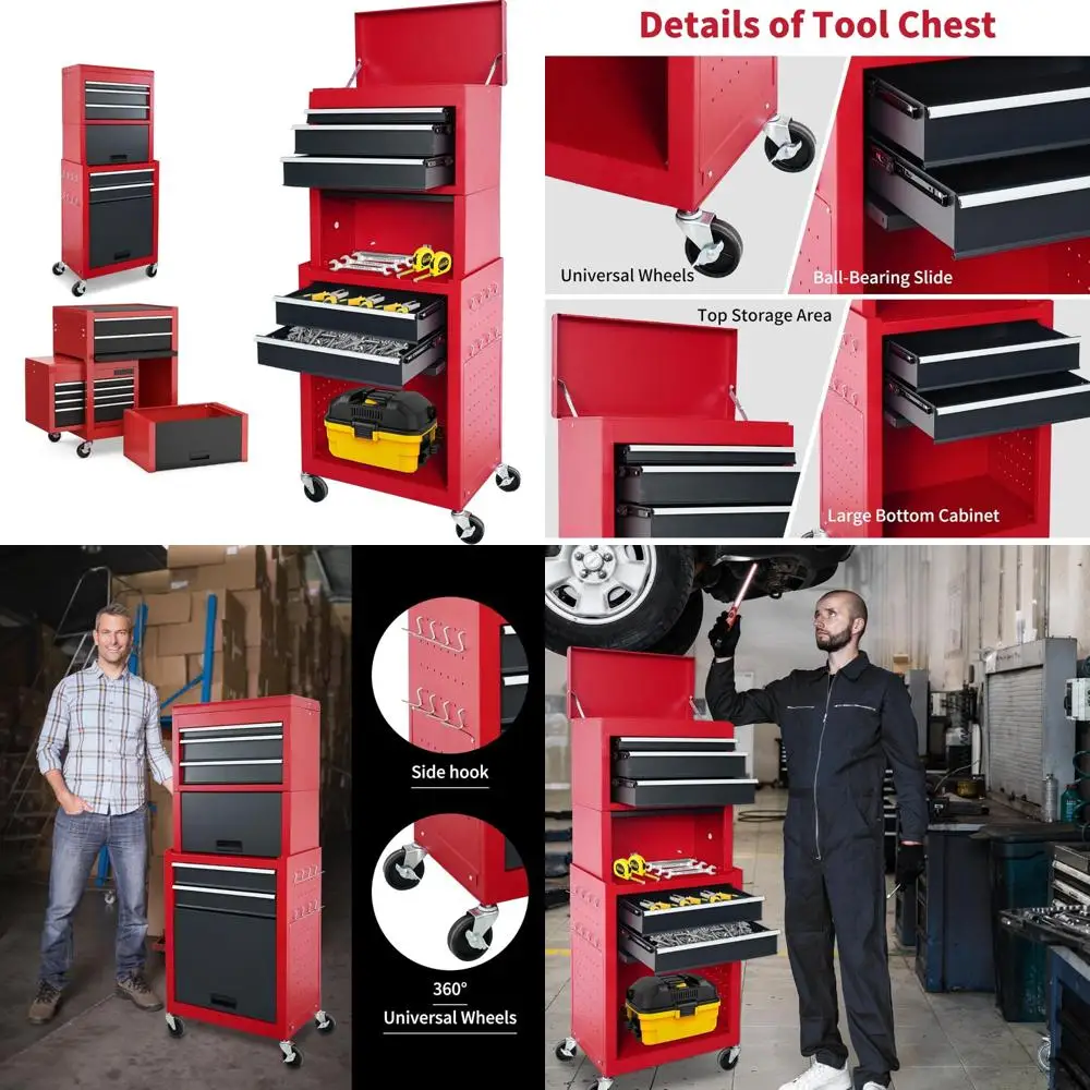 

Ящик для инструментов 3-в-1 большой емкости со съемной металлической коробкой, колесами и ящиками для максимальной организации