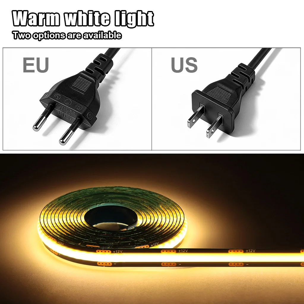 Under Cabinet LED Strip COB 12V Warm White Invisible Switch Hand Wave US Plug Kitchen Cupboard Closet No Drill Aesthetic Art Kit