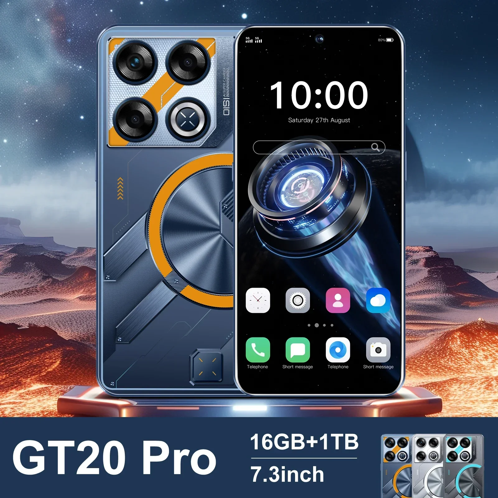 New GT20 Pro 7.3 Inch Original Android14 Mobile Phone 16GB+1TB 7800mAh 5G Snapdragon 8 Gen3 Dual SIM Card 108MP