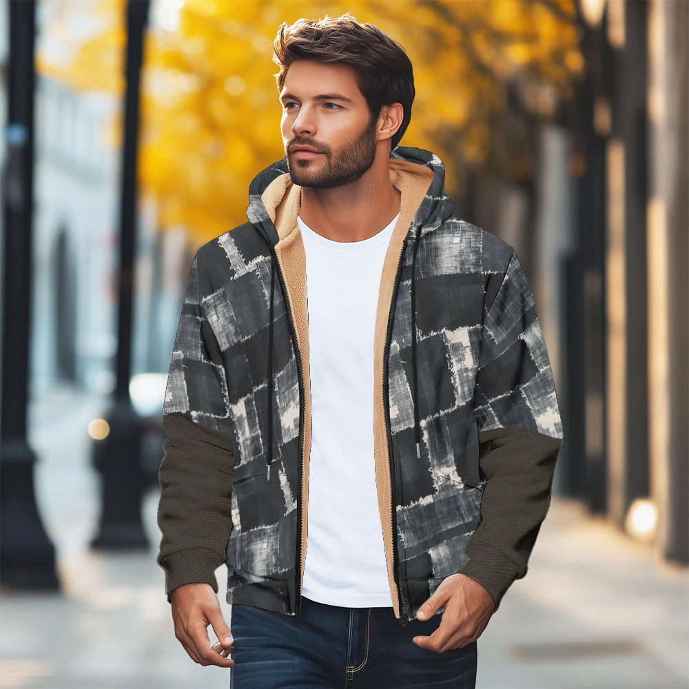 Zimowy ciepły męski kardigan Retro Plaid Fashion Wygodna kurtka polarowa z zamkiem błyskawicznym dla mężczyzn Elegancka modna luźna odzież outdoorowa