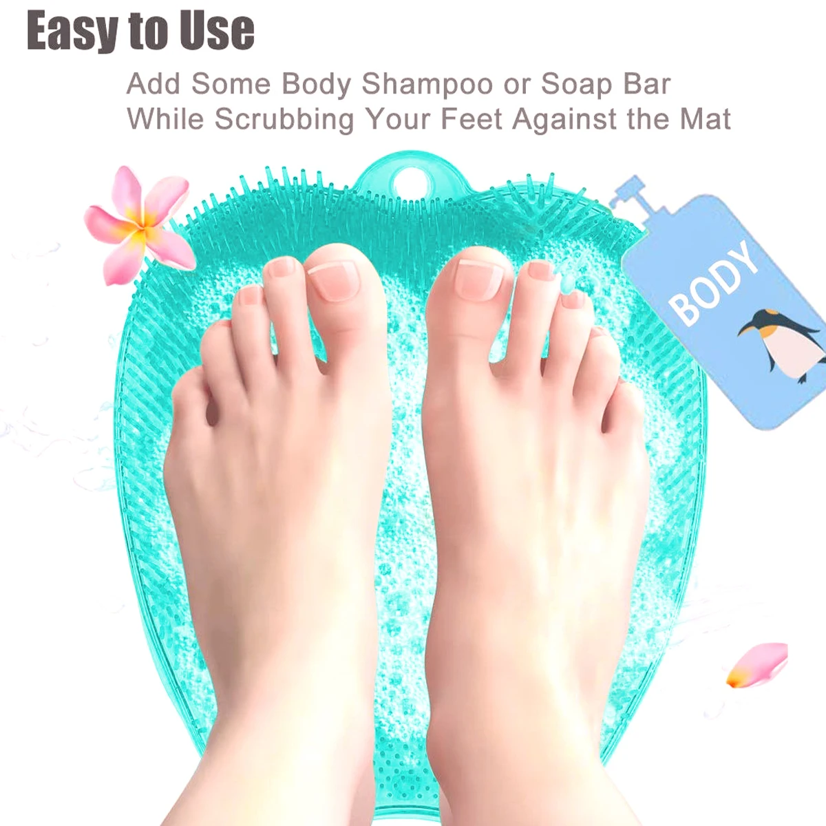 Shower Foot Scrubber Cleaner with Non-slip Suction Cups PVC Foot Massage Scrubber Multifunctional Massage Mat Portable Shower