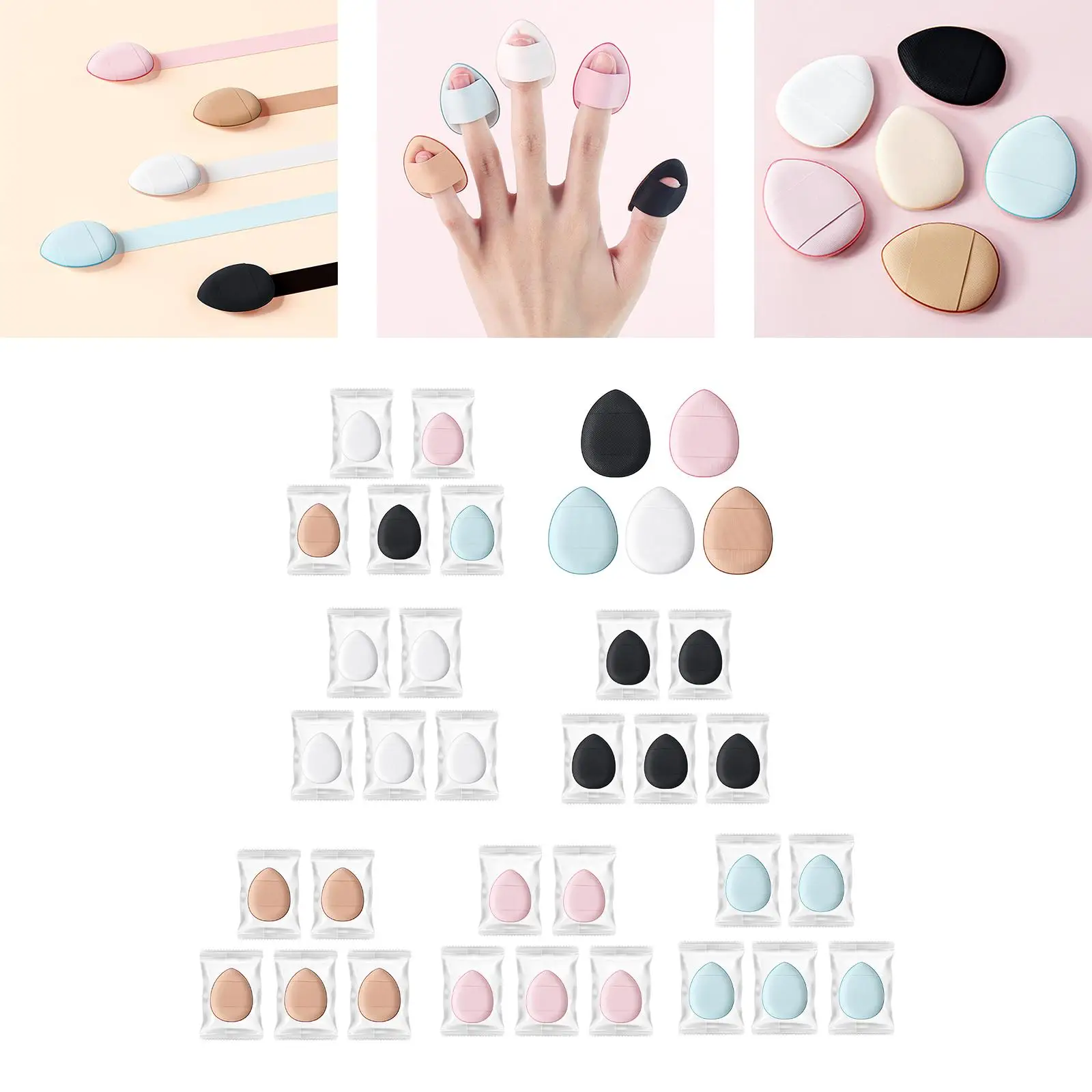 5 sztuk pączków do pudru do noszenia na palcu, miękkie pączki do makijażu z paskiem na palec.