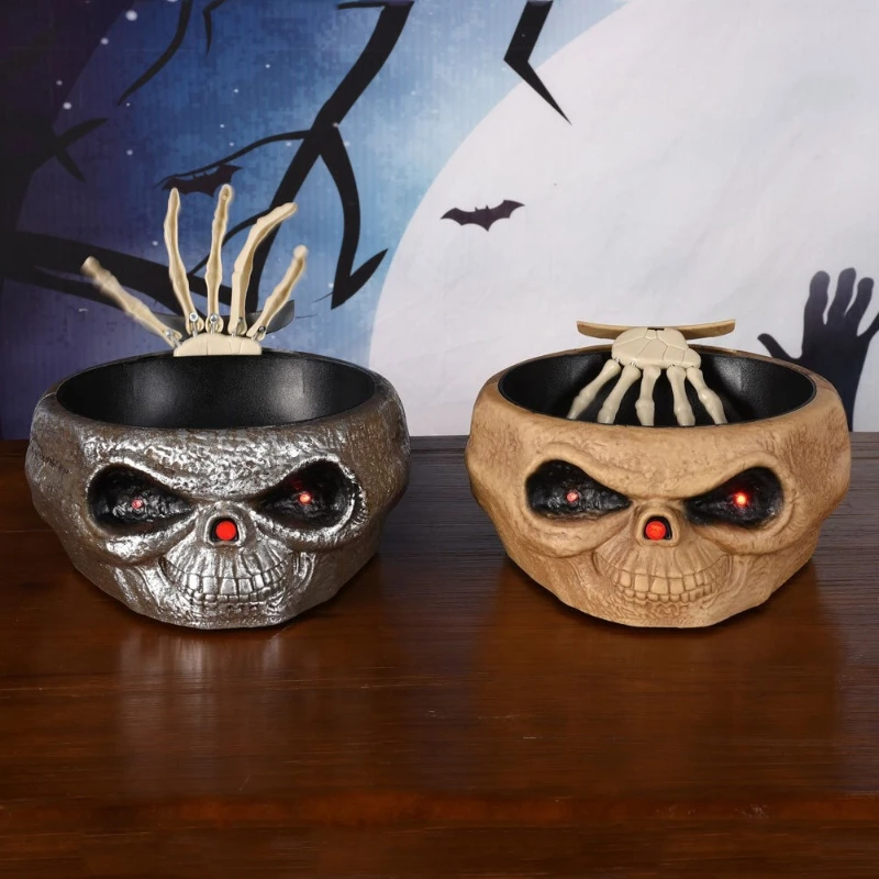 

Ужасающая чаша для конфет с тыквенным черепом на Хэллоуин, электрическая индукционная чаша с призраком и черепом, страшный призрак, реквизит для украшения дома