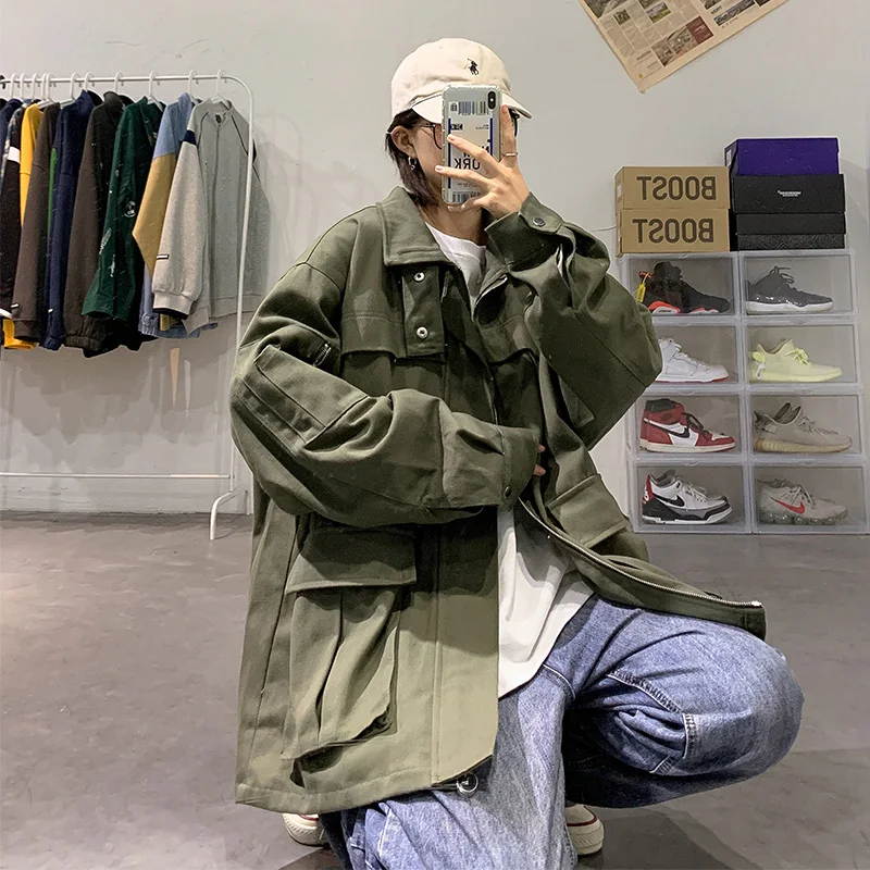 Cargo Jackets Men Autumn Winter Pockets Tech Wear Japanese Style Harajuku Stylish BF Couple Windbreaker Vintage Baggy Unisex