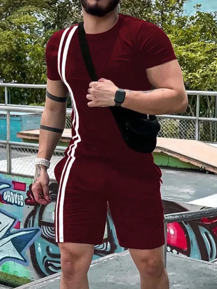 New Fashion Men's Suit Harajuku Vintage Printed Short-Sleeved T-Shirt Shorts 2 Piece Clothes Casual Men Set Streetwear view 2