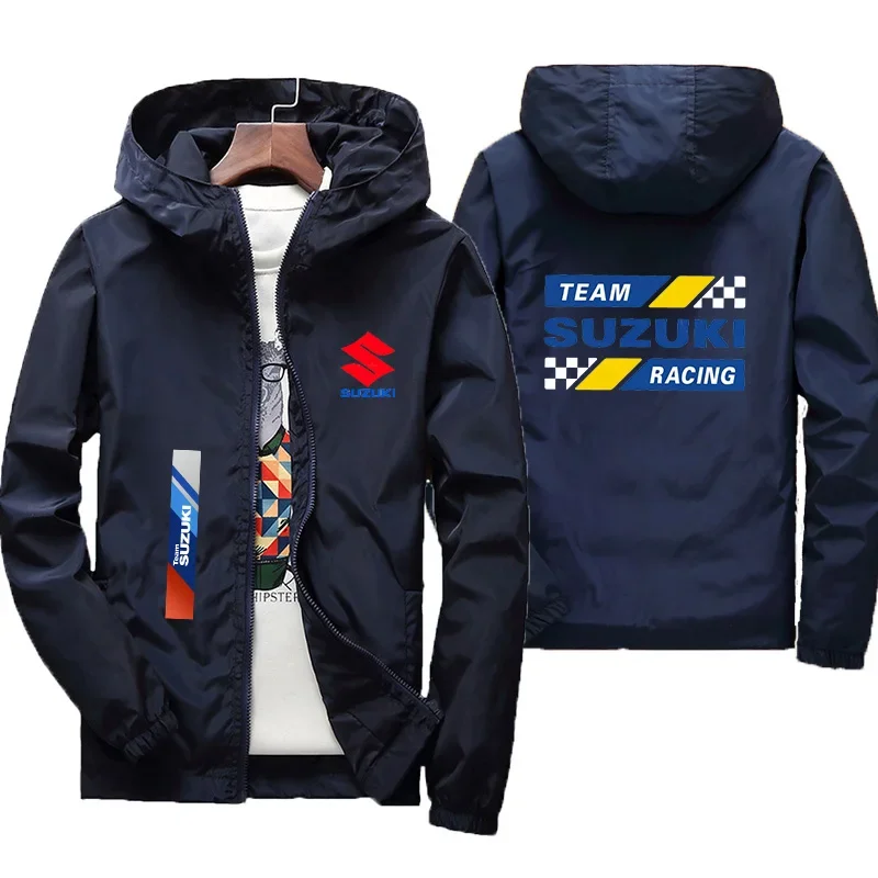 Men's Suzuki Racing Jacket with Hood Zip Closure Waterproof Windproof Casual Style for Running