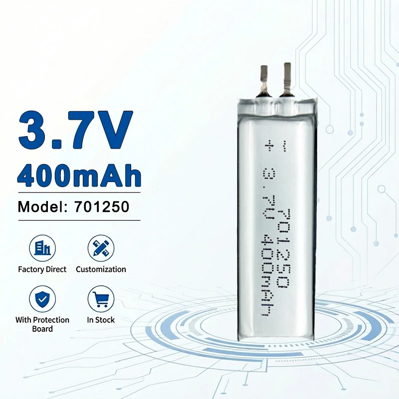 701250 3.7V 400mAh Long Cycle Life Rechargeable LiPo Battery Lithium Polymer Cell for Wearables 701435 701530 702020 702025