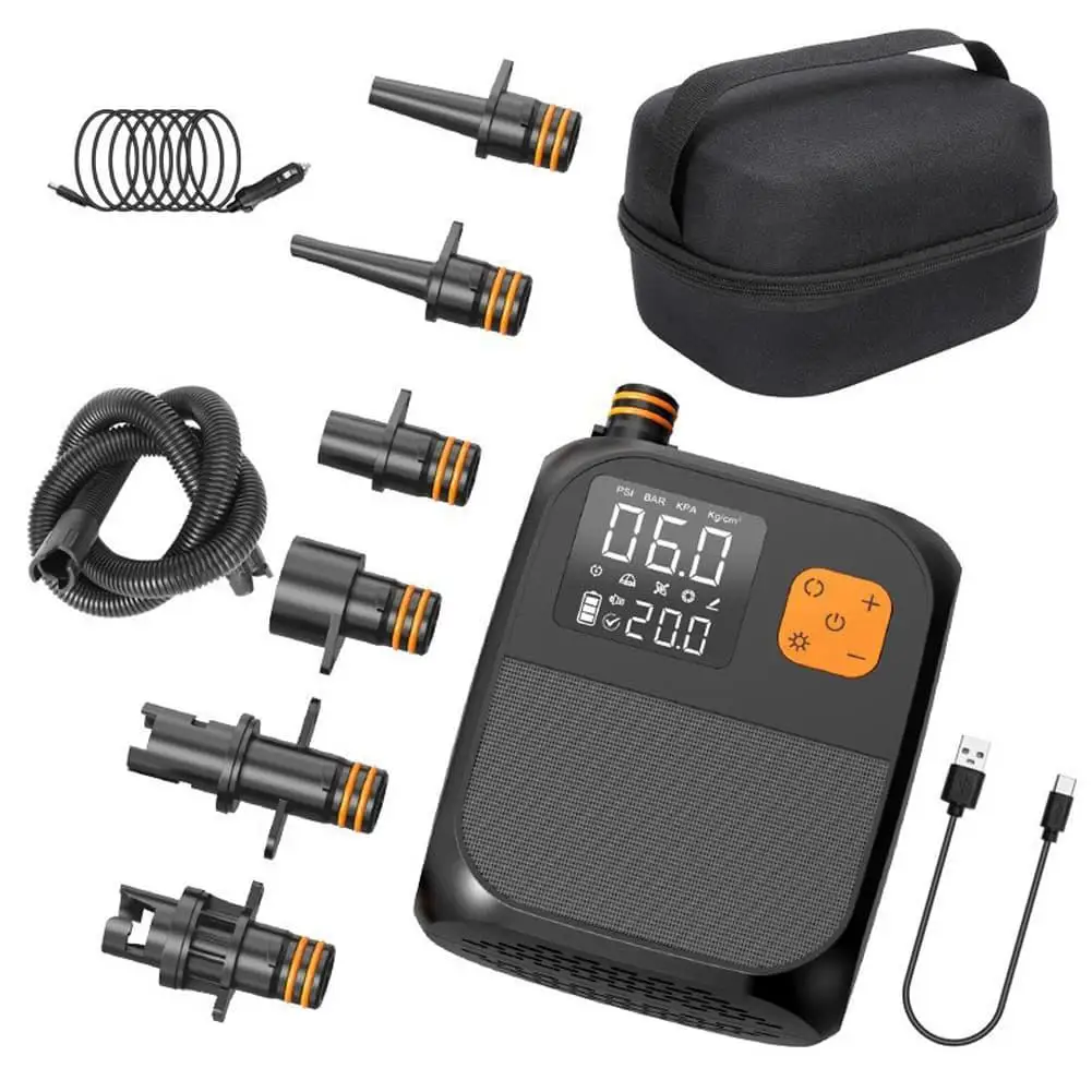 Portable Rechargeable SUP Air Pump 25PSI Digital Display Inflator Deflator Multi Nozzles For Kayak Boat Pool Float Outdoor Use