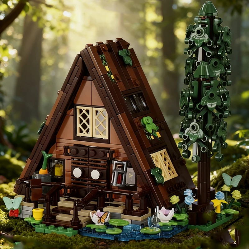 森の小屋 コテージ ツリーハウス 積み木 マイワールド ヴィレッジ 建築レンガ 自然愛好家のためのおもちゃ 大人 子供