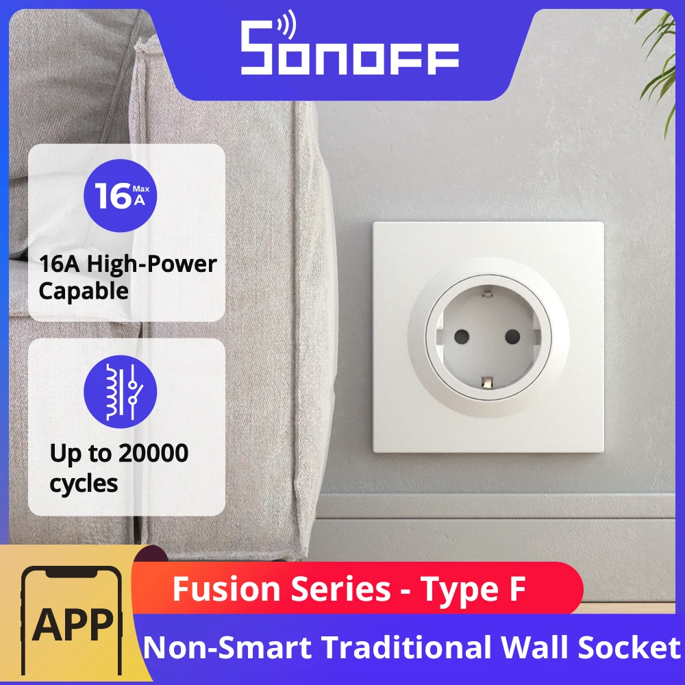 

SONOFF WS01STPF-E Type F Fusion Series Неинтеллектуальная настенная розетка 16А макс. с огнестойким корпусом, до 20000 циклов, защита от детей