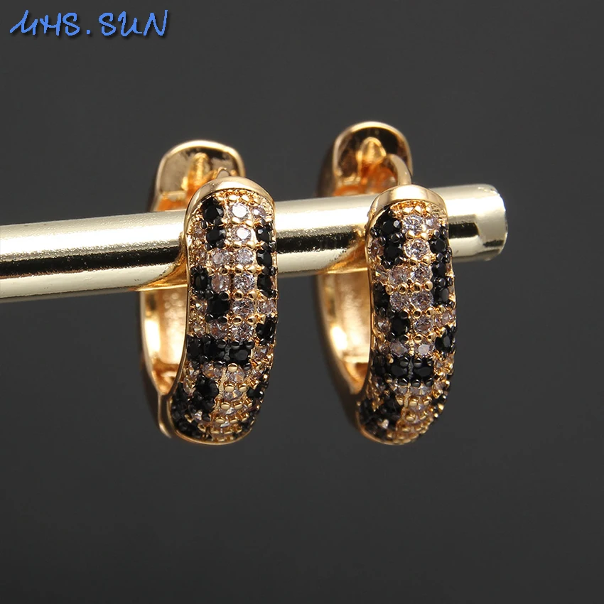 MHS.SUN High Quality Zircon Leopard Print Hoop Earrings Women Men Hip Hop Round Jewelry Gold Plated AAA CZ For Party Accessories