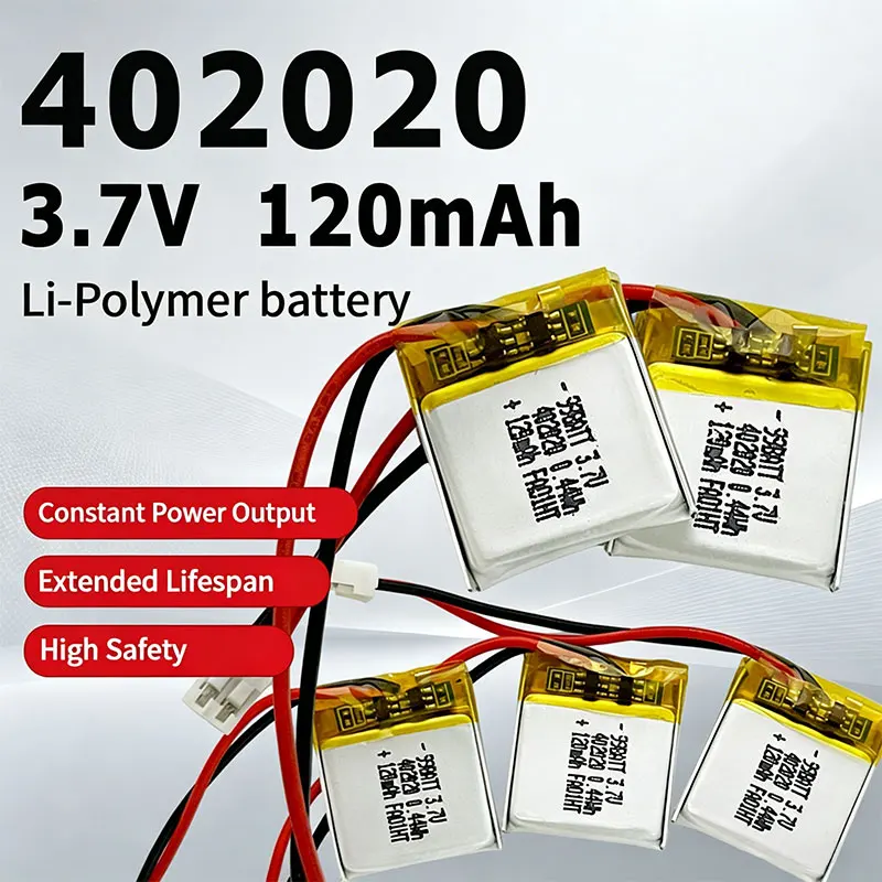402020 Wiederaufladbare Lithium-Polymer-LiPo-Batterie 3,7V 120mAh Li-Ionen-Zelle für Bluetooth-Headset Mini-Lautsprecher Tragbare Geräte