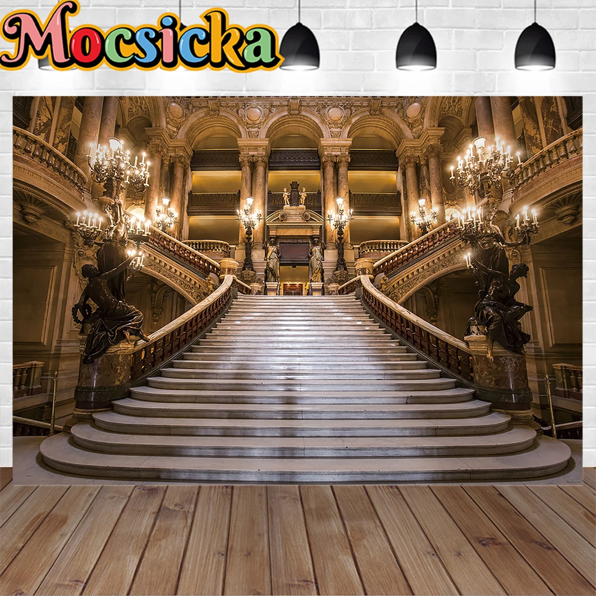 

European Luxury Palace Decor Studio Photography Background Prop Staircase Arched Architecture Backdrop Biirthday Portrait Photo