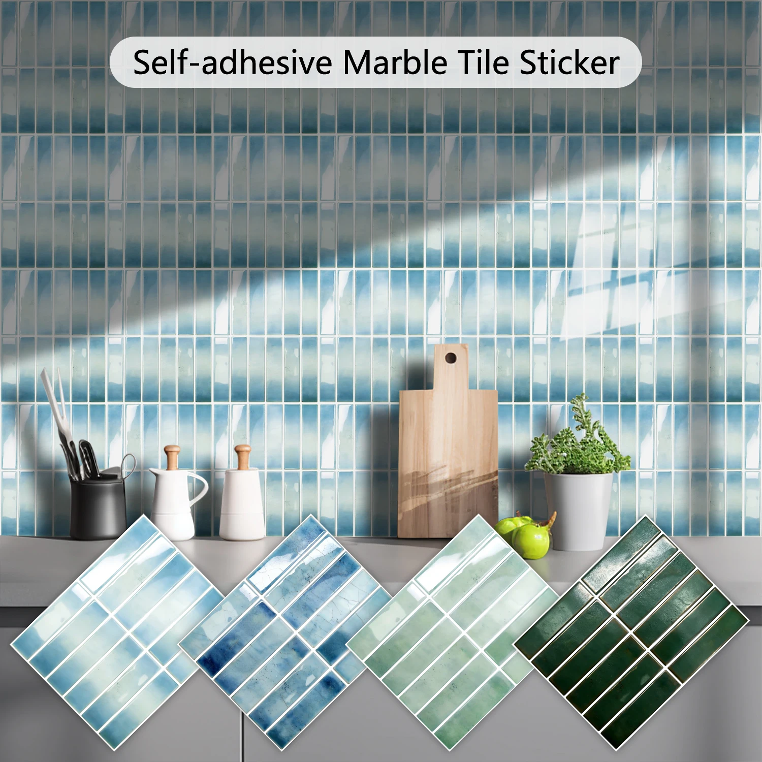 18 Styles 2D Herringbone Splicing Marble Pattern Tiles Wall Sticker Kitchen Backsplash Washbasin Peel & Stick Art Wall Decals